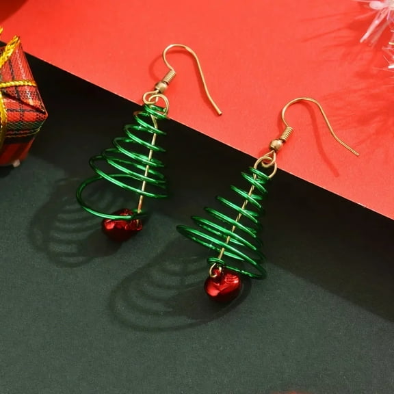 Christmas Themed Spiral Holiday Tree Drop Earrings - Perfect for Gifts!