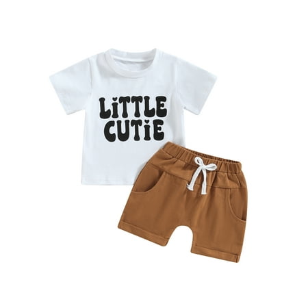 

Emmababy Baby Boys Shorts Set Matching Shorts and Short Sleeve T-shirt with Letters Print