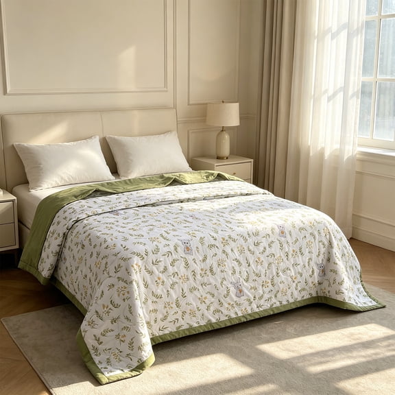 Summer Quilt, Lightweight Air Conditioning Quilt, Thin Breathable Bedspread Sofa Throw, Washable Quilt for Hot Sleepers(Green)