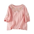 thumbnail image 4 of GILIGEGE Boho Linen Tops for Women,Summer Embroidered 3/4 Sleeve Gauze Shirts,Oversize Crewneck Cute Casual Loose Cotton Blouses,Beach Boho Peasant Shirts,2026 Summer Trendy Blouses Light Pink 2XL, 4 of 6