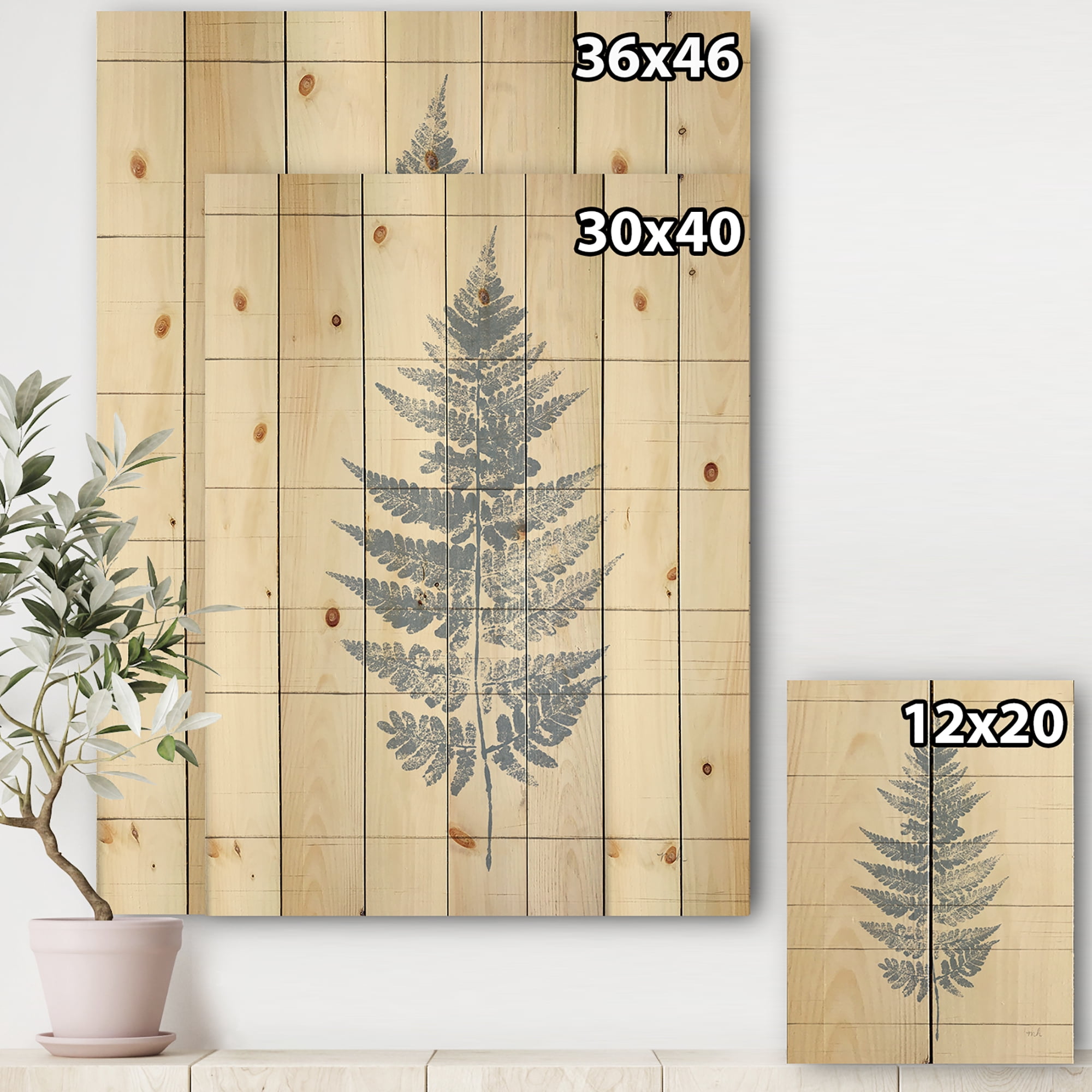 Designart 'Abstract Blue Fern on wood I' Cabin & Lodge Print on Natural Pine Wood