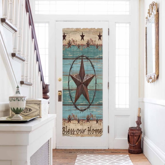 Texas Star Country Door Curtains for Door Window, French Sidelight Front Back Door Curtains With Tieback, Western Old Wooden Board Vintage Kitchen Rod Pocket Drapes Panel, 54"x72"