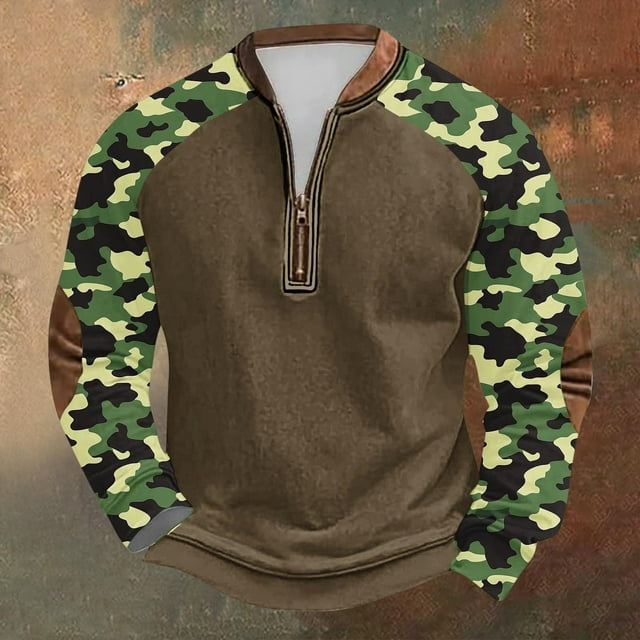 Blusas y camisas de manga larga con cuello redondo para hombre, sudadera con capucha de cuello redondo con cremallera y estampado, sudadera de manga larga, blusa de poliéster para hombre