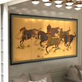thumbnail image 2 of 6ft. Long Handpainted Goldleaf Chinese Silk Wall Art Screen - 6 Saddled Horses, 2 of 7