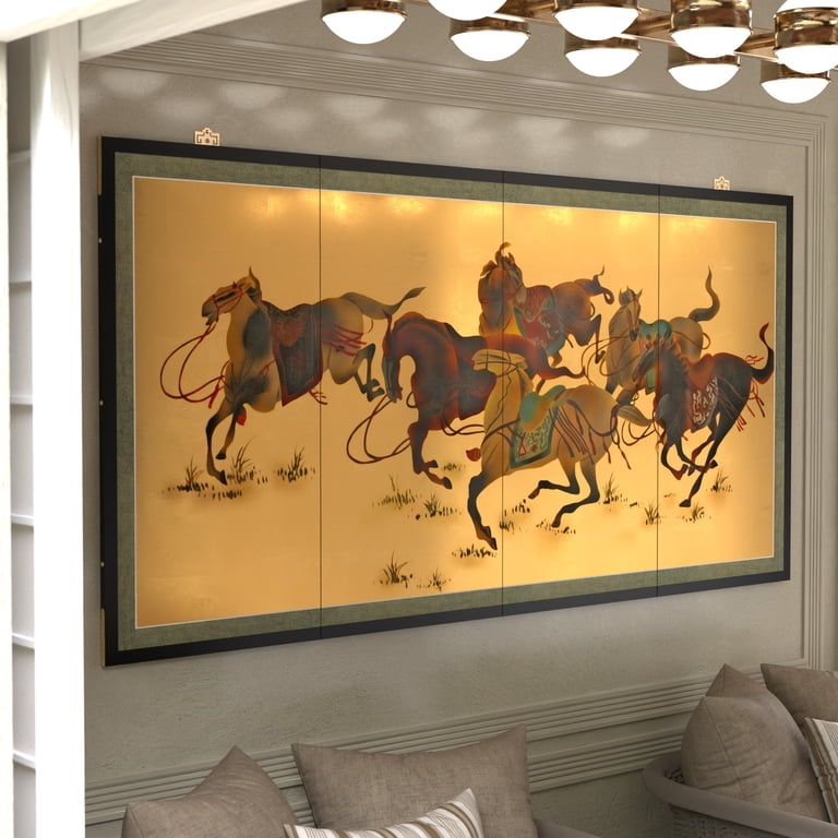 6ft. Long Handpainted Goldleaf Chinese Silk Wall Art Screen - 6