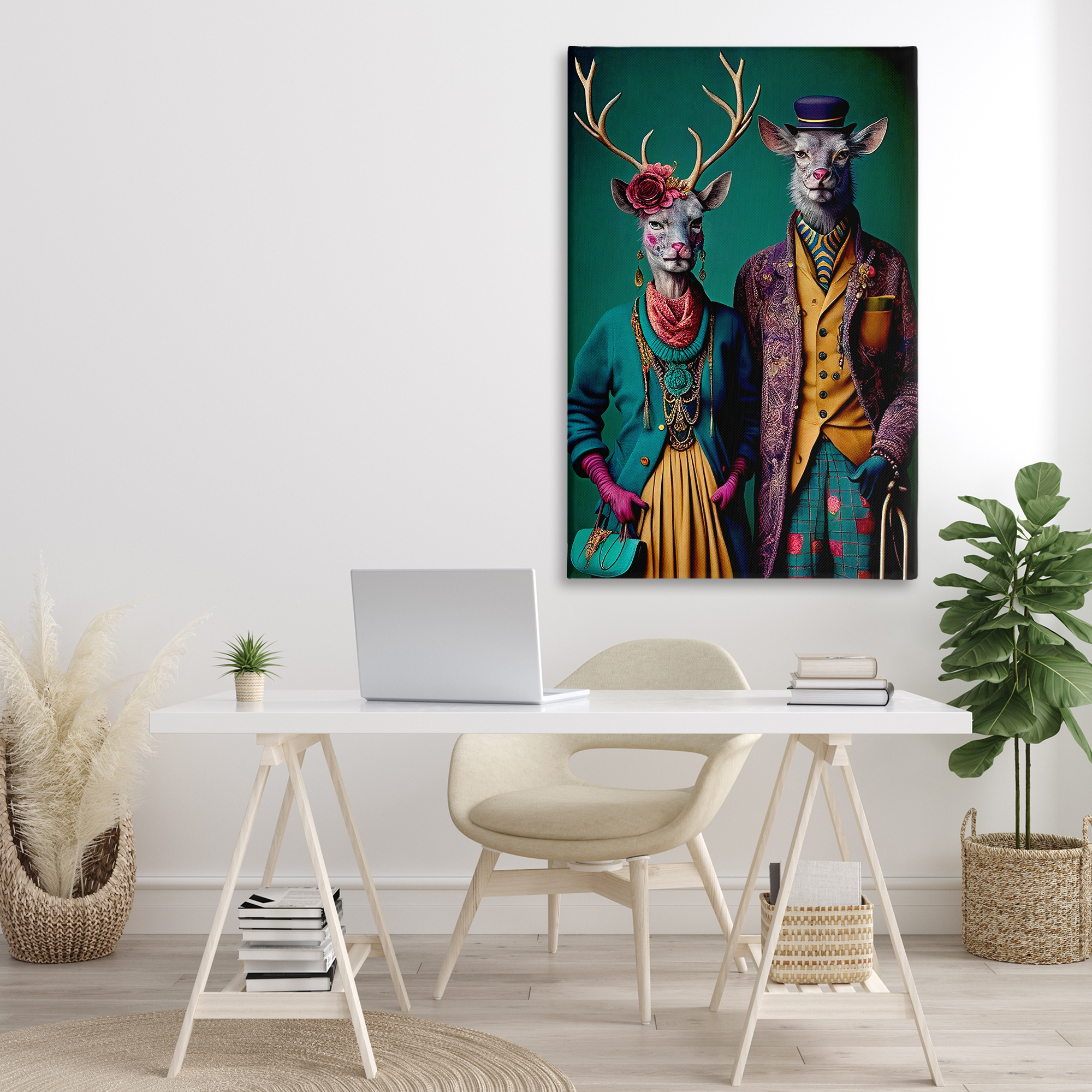 Stupell Industries Deer in Historic Clothes Novelty Painting Gallery Wrapped Canvas Art Print Wall Art, 30 x 45