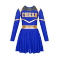 thumbnail image 3 of TiaoBug Kids Cheer Leader Costume Halloween Outfit Long Sleeve Cold Shoulder Cheerleading Dress Royal Blue 8, 3 of 7