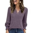 thumbnail image 2 of biudgviw V Neck Sweaters for Women Ribbed Knit Long Sleeve Tunic Shirts Casual Comfy Smocked Cuffs Tops for Fall Winter, 2 of 7