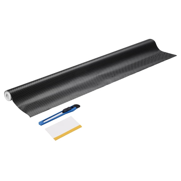 1 Set 4D Carbon Fiber Vinyl Wrap 19.69" x 5ft Self-Adhesive Car Sticker Waterproof Wrap Roll for DIY Decor Automotive Exterior Interior Protection with Scraper Tool, Black