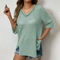 thumbnail image 5 of Mittory Waffle Knit Shirts for Women Long Sleeve V Neck Solid Color Casual Tunic Cutout Hem Loose Fit Tee Blouses, 5 of 7