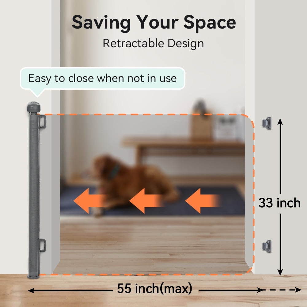 Retractable Mesh Baby Gate, Safety Gates for Stairs Doorway, 33''Tall Extends to 55''Wide, Gray