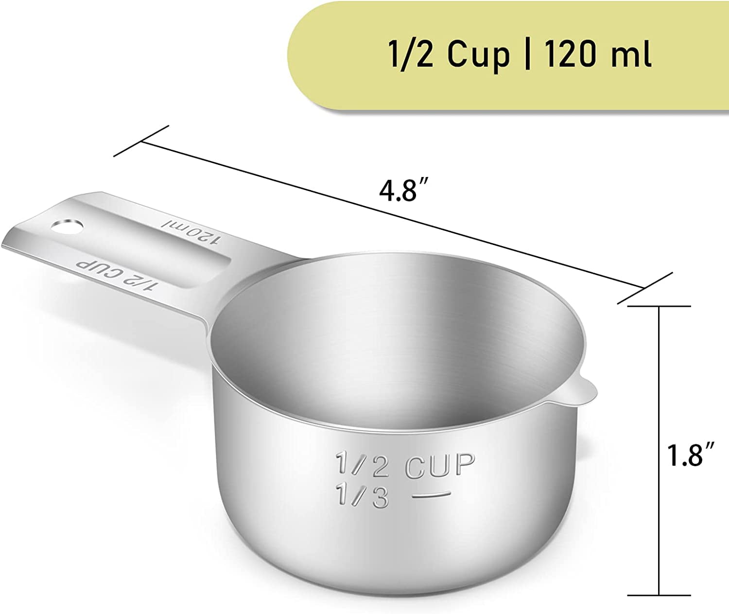Color Up Premium 2 Cup Measuring Cup (480ml) - Stainless Steel, One-Piece Construction, Dishwasher Safe, Accurate for Wet & Dry Ingredients – One