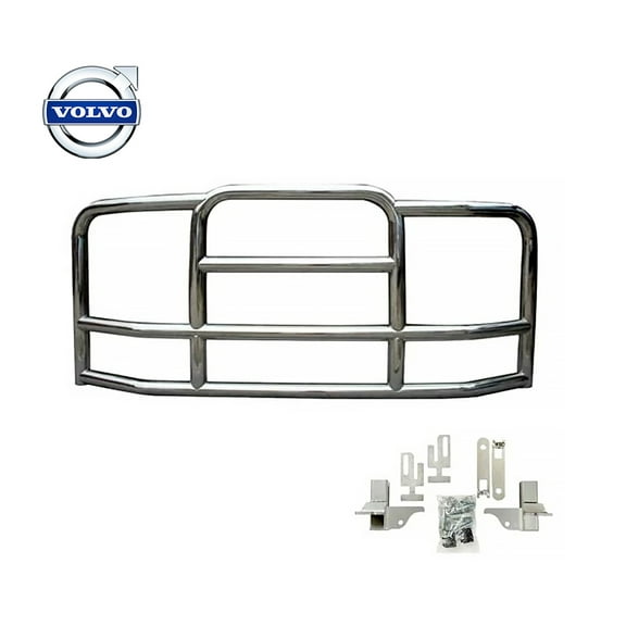 Large Model Deer Grille Guard Compatible for VOLVO VNL (2004-2017) with Brackets - 90"x10-1/5"x40" Heavy Duty Polished Stainless Steel Grille Guard for Trucks