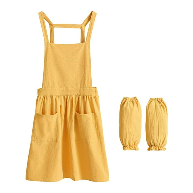 Delantal de algodón con lazos en la cintura Delantal sin mangas de regalo para mujeres Delantal de cocina para Amarillo