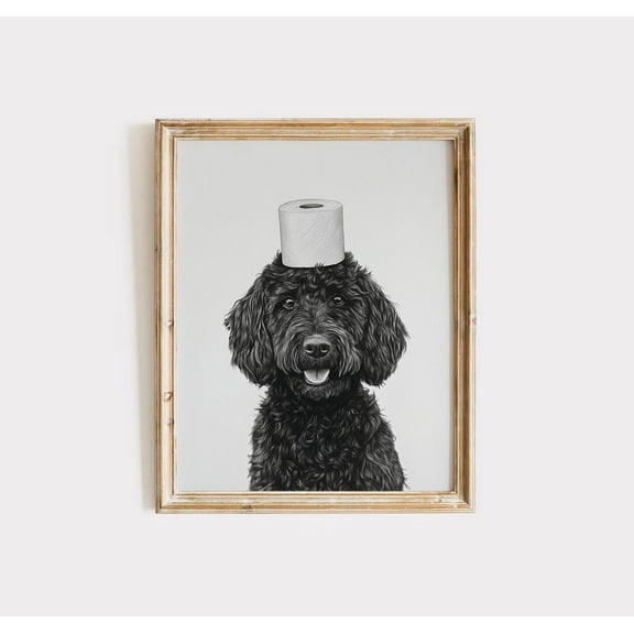 Goldendoodle Wall Art Dog Bathroom Decor Goldendoodle Gift Animal Wall Art Black And White Dog Print Bathroom, Decor For Living Room Bedroom, 8x12 UNFRAMED