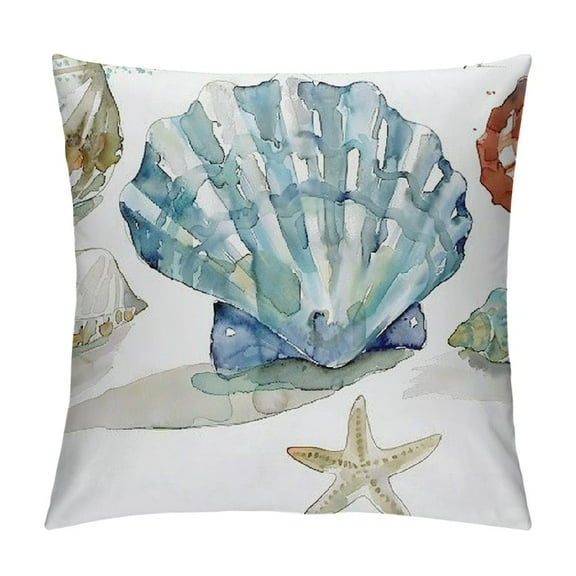 Qinduosi Nautical Coastal Throw Pillow Covers Set of Ocean Themed Beach Seashell Coral Starfish Pillows Case Soft Velvet Cushion Covers for Outdoor Sofa Home Decor White