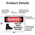 thumbnail image 2 of (2 Pack) Steel Toe Shoes Required In This Area OSHA Danger Sign 24 Inch X 18 Inch Indoor / Outdoor Rust-Free Aluminum Metal Signs for Workplace, Workshop, and Construction Site, Made in, 2 of 8