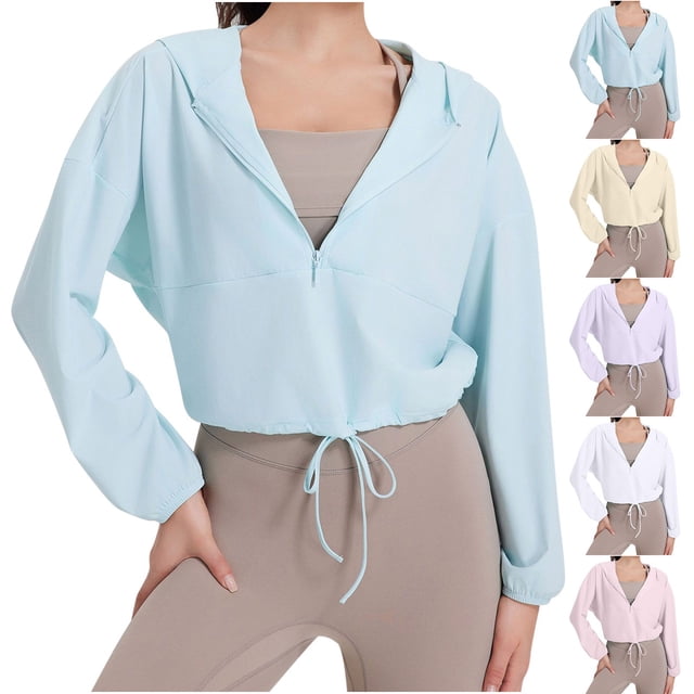 Économies d'Automne! Chemises de Protection Solaire pour Femmes Grande Taille, Vêtements de Protection Solaire pour Femmes, Veste de Protection Solaire pour Femmes, à Capuche Zippée à Manches Longues pour la Course, Veste de Randonnée Athlétique