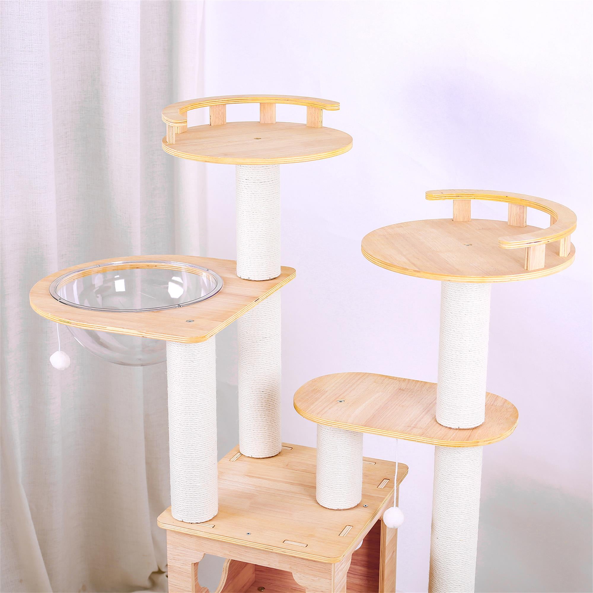 Pefilos 58" Modern Wooden Cat Tree Tower for Indoor Cats, Multi-Level Sturdy Cat Tree Play House Condo with Space Capsule, Beige Pefilos 58" Modern Wooden Cat Tree Tower for Indoor Cats, Multi-Level Sturdy Cat Tree Play House Condo with Space Capsule, Beige