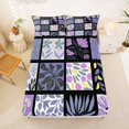 thumbnail image 5 of jejeloiu Abstract Floral Bed Sheets For Girls,Patchwork Print Full Size Sheets,Purple Black White,4-Piece,1 Flat Sheet, 1 Fitted Sheet and 2 Pillowcases, 5 of 6