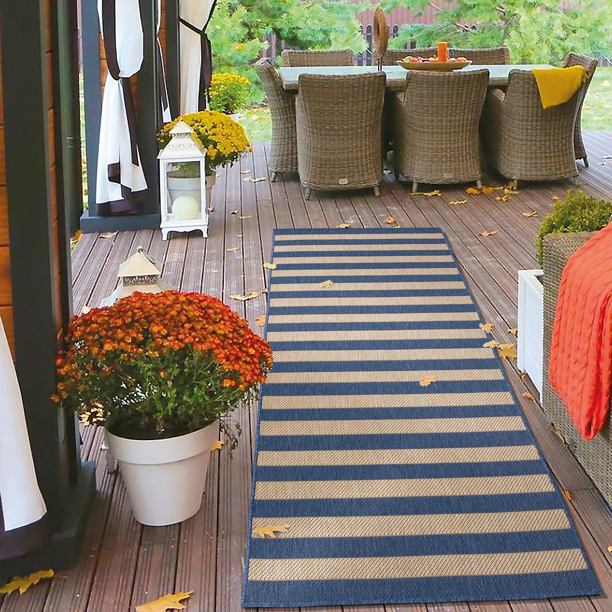 Ottomanson Jardin Striped Design Flat Weave Indoor/Outdoor Jute Runner