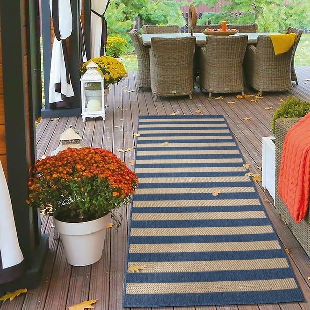 Ottomanson Jardin Striped Design Flat Weave Indoor/Outdoor Jute Runner