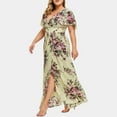 thumbnail image 5 of haozzaw Womens Plus Size Summer Dresses 2025 Party Boho Print Maxi Long Dress V-Neck Short Sleeve Dresses for Wedding Guest on Clearance, 5 of 7