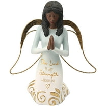 Pavilion Gift Company Lord is My Strength Exodus 15:2-5.25 Inch African American Kneeling Praying Collectible Resin Angel Figurine, Blue