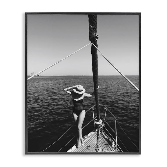 Stupell Industries Glam Woman Posing on Boat Black Framed Giclee Art, 11 x 14, by LSR Design Studio