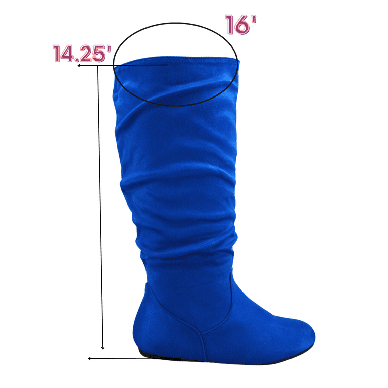 Free Shipping Women s Casual Flat Heel Pull Up Slip On Wide Calf Knee High Mid Calf Boots Shoes Royal Blue 6 Walmart