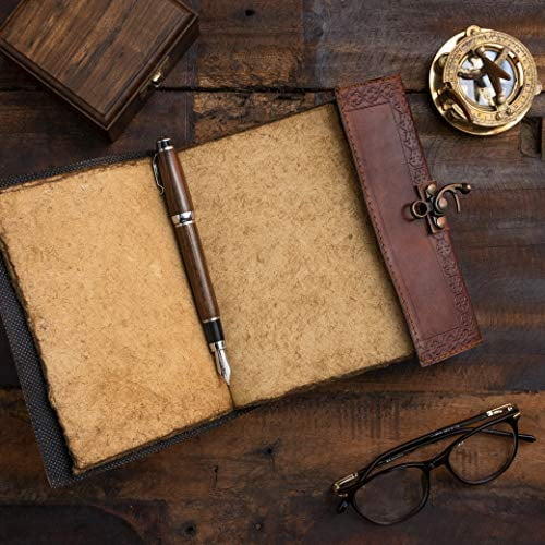 Grimoire Old Books Vintage Journal Antique Journal Book of Shadows 240 Pages Multicolor Deckle Edge Paper with Pen Loop & Key Vintage Leather Journal for Women & Men Leather Scrapbook 
