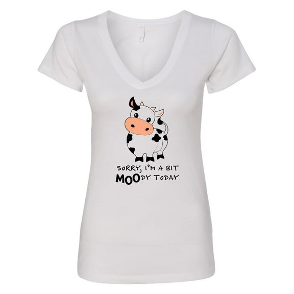 Inktastic Sorry, I'm a Bit Moody Today Cute Cow Pun Women's V-Neck T-Shirt