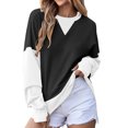 thumbnail image 2 of Women Color Block Pullover V Notch Crew Neck Sweatshirt Raglan Long Sleeve Sweatshirts Contrast Side Pocket 2XL, 2 of 6