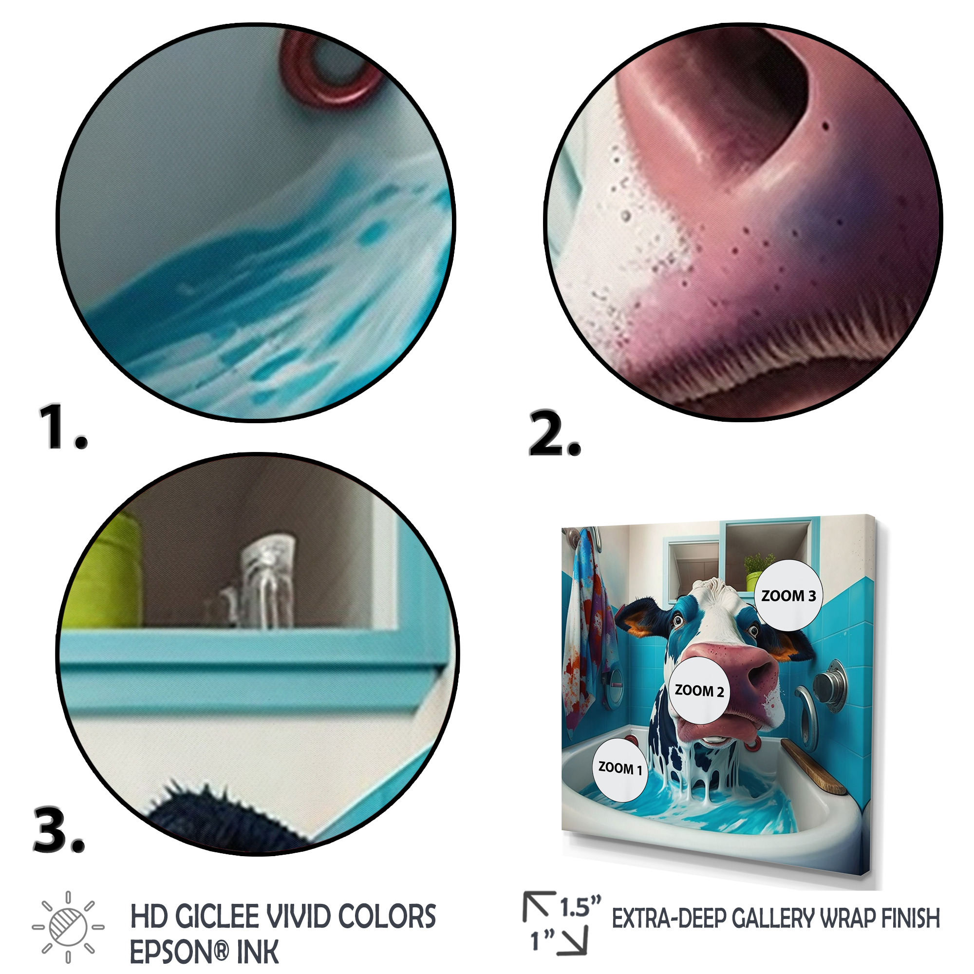 Designart Cartoon Cow Splashing In The Tub I Canvas Wall Art