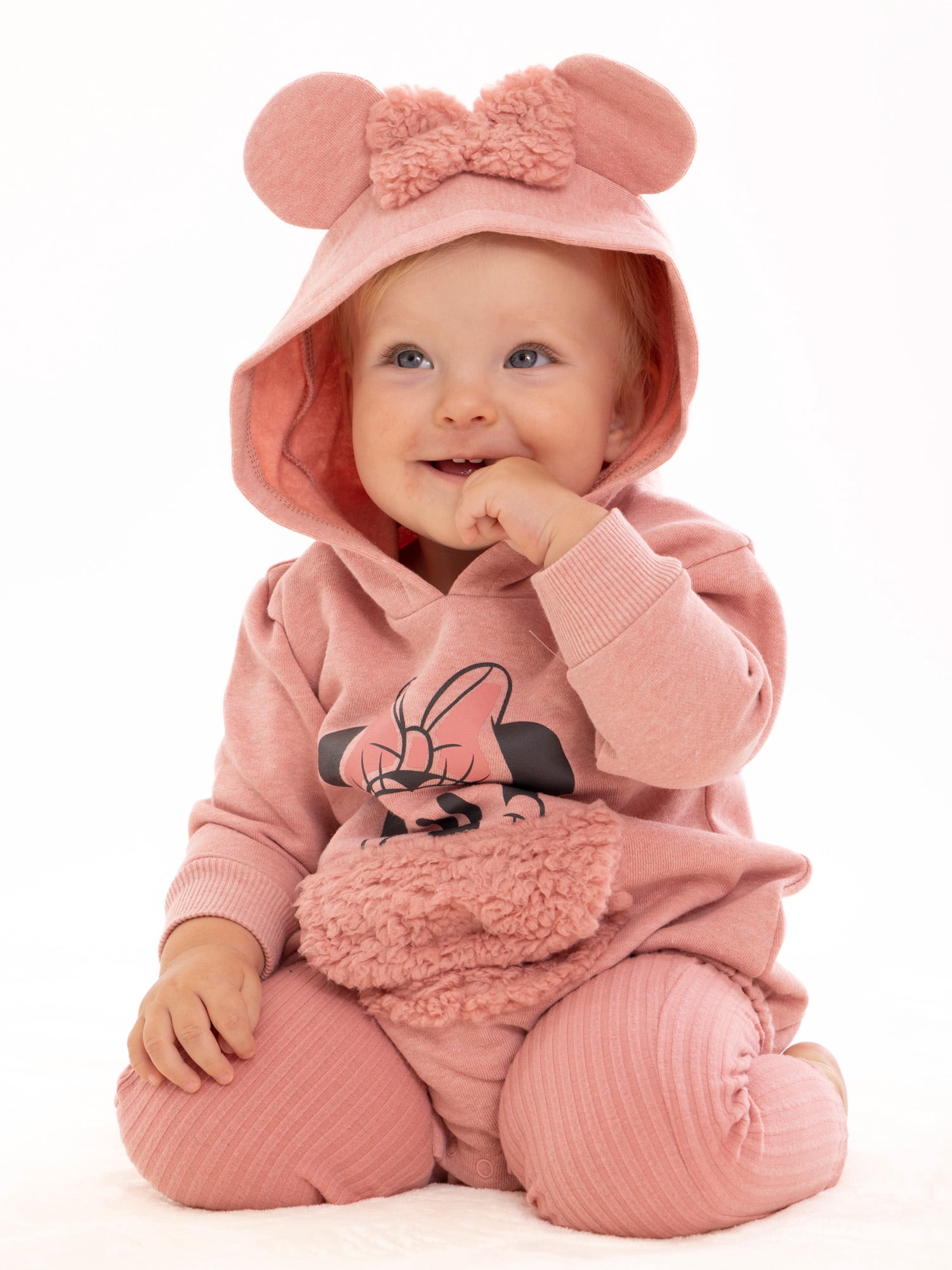Disney Minnie Mouse Newborn Baby Girls Hooded Bodysuit and Pants, 2-Piece Outfit Set, Sizes 0/3 Months - 24 Months