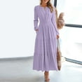 thumbnail image 3 of Fall Dresses for Women 2025 Casual Lightweight Long Sleeve V Neck Elastic Waist Dress Boho Holiday Maxi Dress, 3 of 8