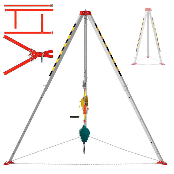 Manhole Tripod, with 1800 lbs Lifting Winch and Harness, Auto-Lock Protection, Rescue Tripod System, Wells, Factories, Tunnels