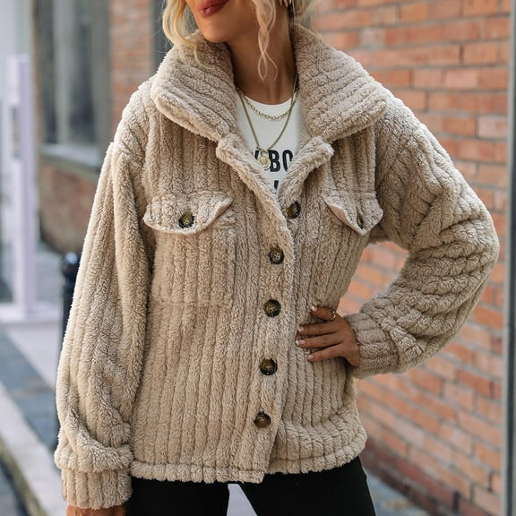 AOOCHASLIY Women Coat Women's Solid Color Pocket Recreational Long Sleeve Tops Coat