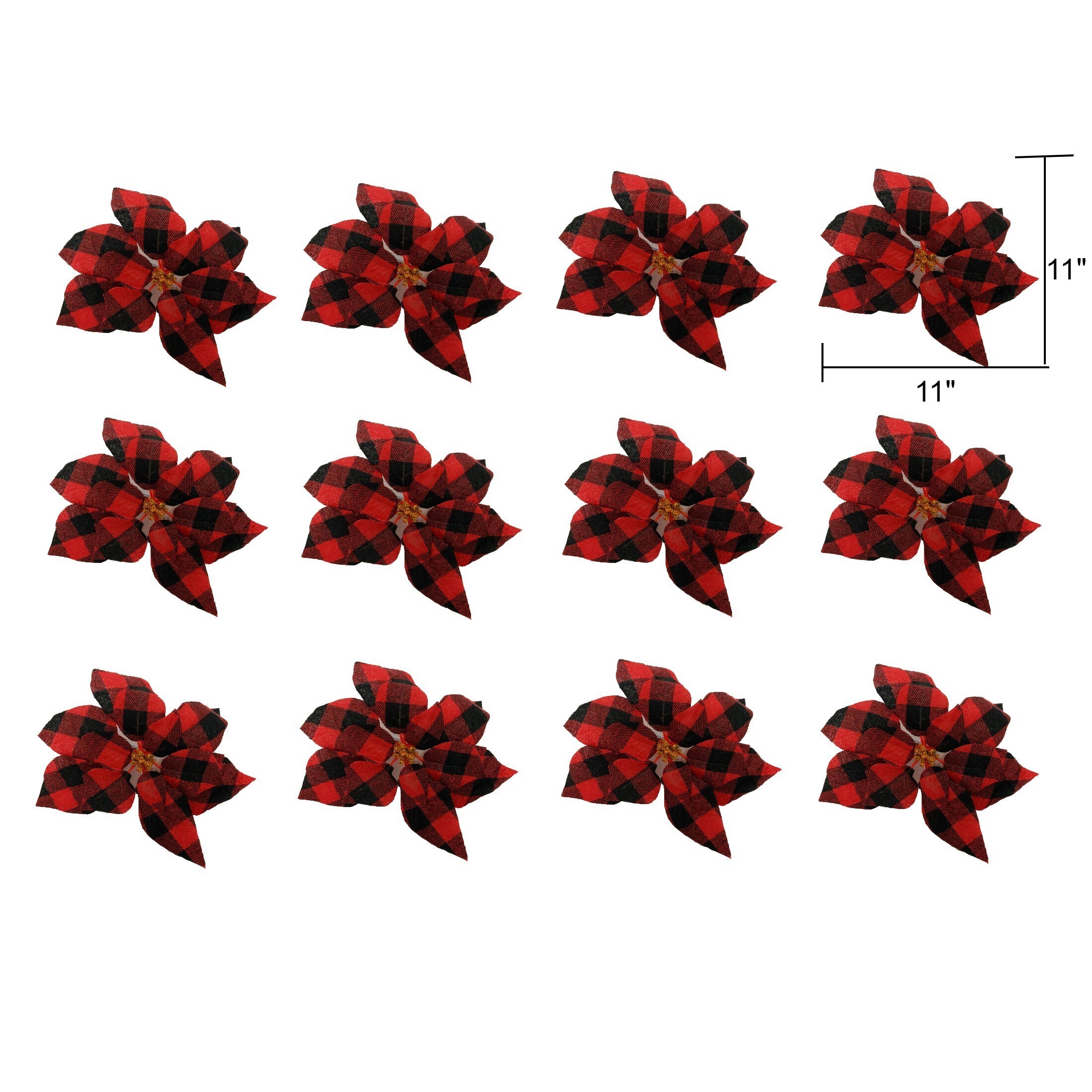 Holiday Time Dotcom 12 Pack Red and Black Check Poinsettia Clips - image 2 of 8