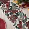 thumbnail image 5 of Enliven, Christmas handmade table runner, red and green flower with parrot beaded table runner, Poinsettia runner, 13x36inch, 5 of 5