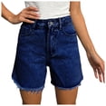 thumbnail image 5 of felwors Women's High Waist Beige Denim Shorts 2026 Trendy Raw Hem Stretchy Casual Shorts for Daily Vacation Wear（Dark Blue， XL）, 5 of 7