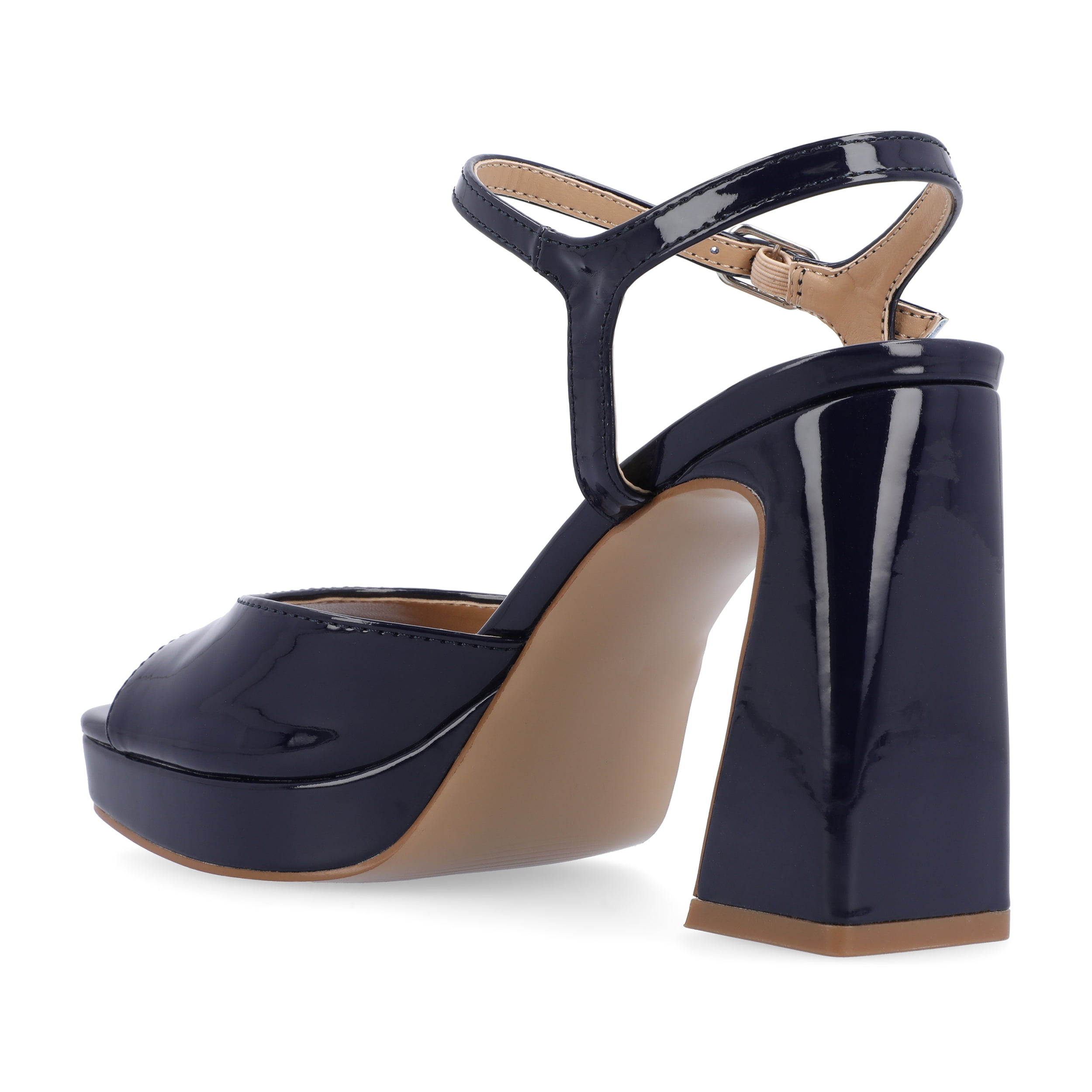 Journee Womens Ziarre Patent Vegan Leather Ankle Strap Platform Dress Sandals