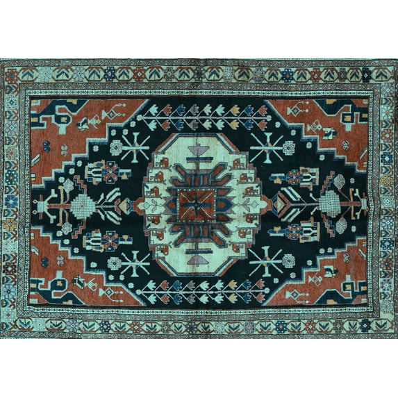 Ahgly Company Indoor Rectangle Medallion Light Blue Traditional Area Rugs, 8' x 10'