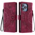 thumbnail image 2 of Flip Case for iPhone 16 Pro Max , Totem Embossed Flowers Premium PU Leather Wallet Folio Cover with Card Holder Kickstand Compatible with iPhone 16 Pro Max - Red, 2 of 13