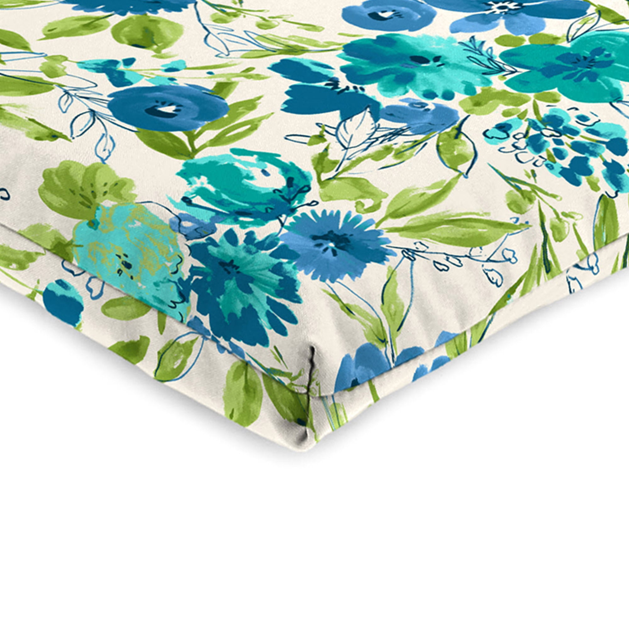 Jordan Manufacturing 44" x 21" Bettina Aqua Cream Floral Rectangular Outdoor Chair Cushion with Ties and Hanger Loop (2 Pack)