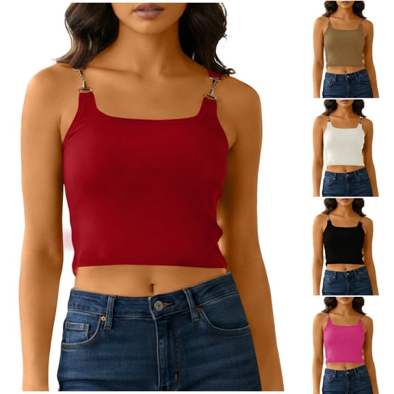 lcziwo Soft Tanks Top for Women Solid Color Halter Built in Bra Tank Top Lightweight Comfy Casual Cropped Blouse Khaki Free Size