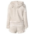 thumbnail image 3 of Women Fleece Pyjamas Set Fluffy Soft Hooded Twosie Pyjama Sets Teddy Bear Shorts Pjs Sherpa Fleece Loungewear Winter Warm Cosy Nightwear Comfort Loose Fit 2 Piece Outfit with Bear Ear Pockets Ladies, 3 of 4