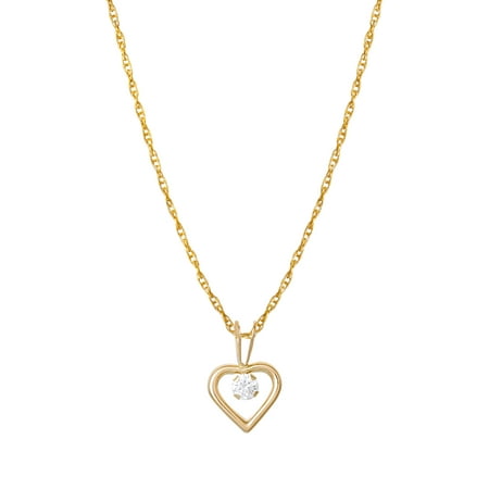 Brilliance Fine Women's Jewelry Open Heart CZ Pendant Chain Necklace, 14K Yellow Gold, 18”