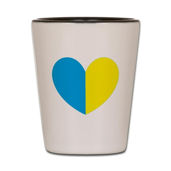 CafePress - I Stand With Ukraine Heart - White/Black Shot Glass, Unique and Funny Shot Glass
