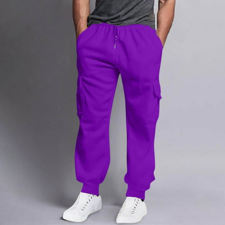 PEJINTRY Lightning of today Sweatpants with Fly Mens Sweatpants with Fly Front Cargo Sweat Pants Men Mens Skinny Pants Men s Sweatpants Purple Men